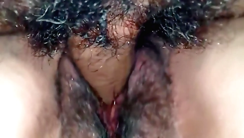 Amateur hairy milf masturbating with her lover in the bedroom