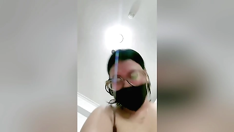 Horny amateur brunette with a sexy mouth plays with a dildo