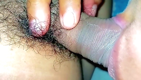 Indian teen with hairy pussy sucking dick and licking
