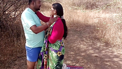 Indian brunette 18+ girl on her saree riding in the jungle