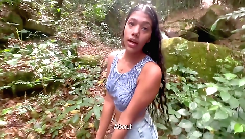 Amateur stepsister deep throats and fucks in the woods