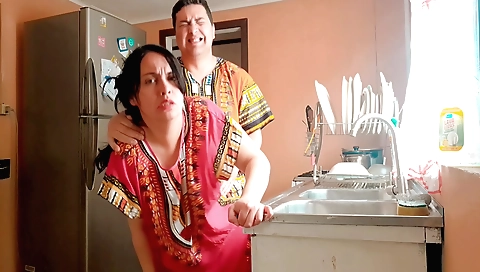Indian fuck video with hot brunette stepmom in the kitchen