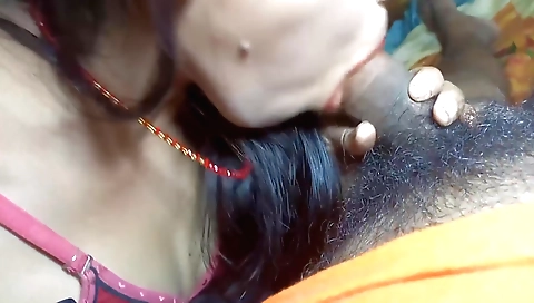 Indian blonde with a sexy body sucking on her man's dick