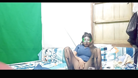 Hot solo girl sucking and moaning while licking cock