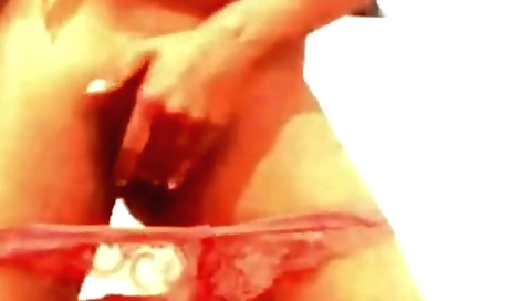 Busty brunette indian girl 18+ in red bikini and pose on webcam