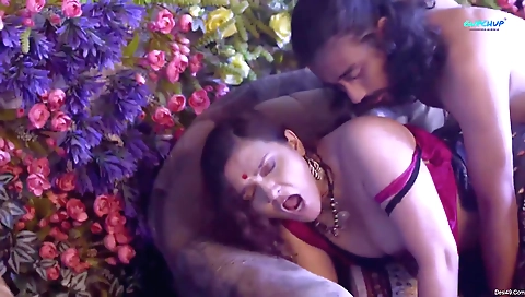 Hot brunette milf cumming on screen while cumming over a white penis