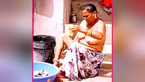Hot indian granny video with a brunette mature babe