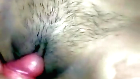 Busty brunette with a hairy pussy and a round booty
