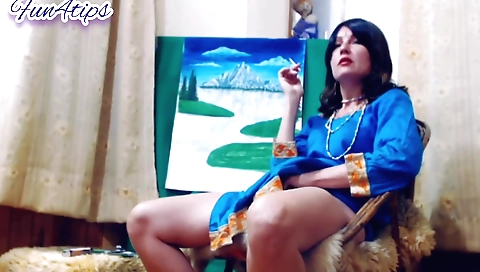 Indian solo video with a hot brunette smoking cigarette
