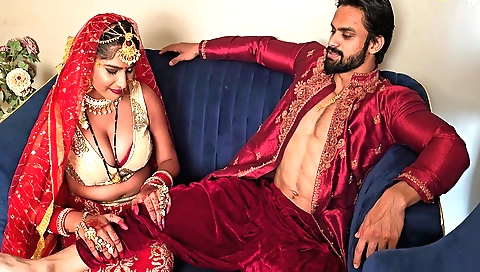 Busty indian woman in her new wedding dress cunnilingus