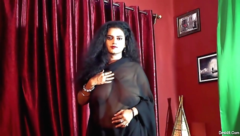 Fabulous actress in sexy long-haired outfit takes the shot