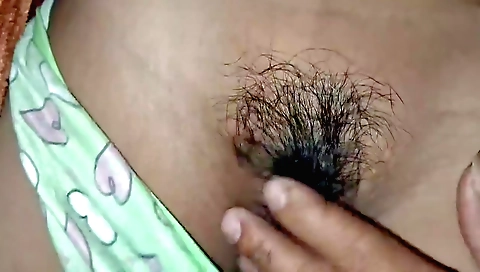 Indian hairy girl getting a blowjob from a man in a village