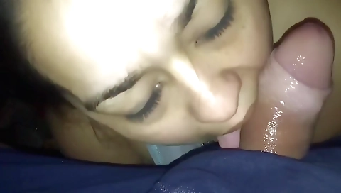 Horny brunette takes dick in mouth and gets a facial