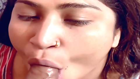 Indian lady with big tits gets a facial from her stepbro