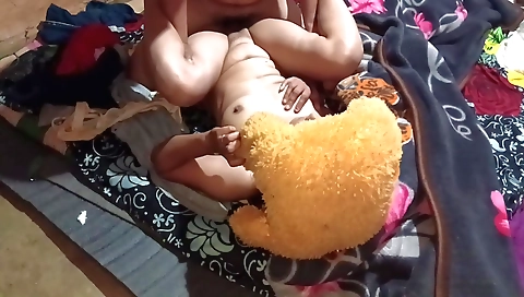 Indian brunette girl in pink outfit has sex on the bed