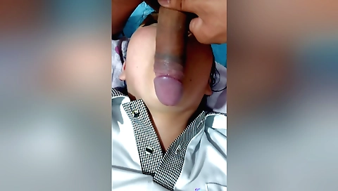 A busty brunette teen with a sexy face is playing with her toy